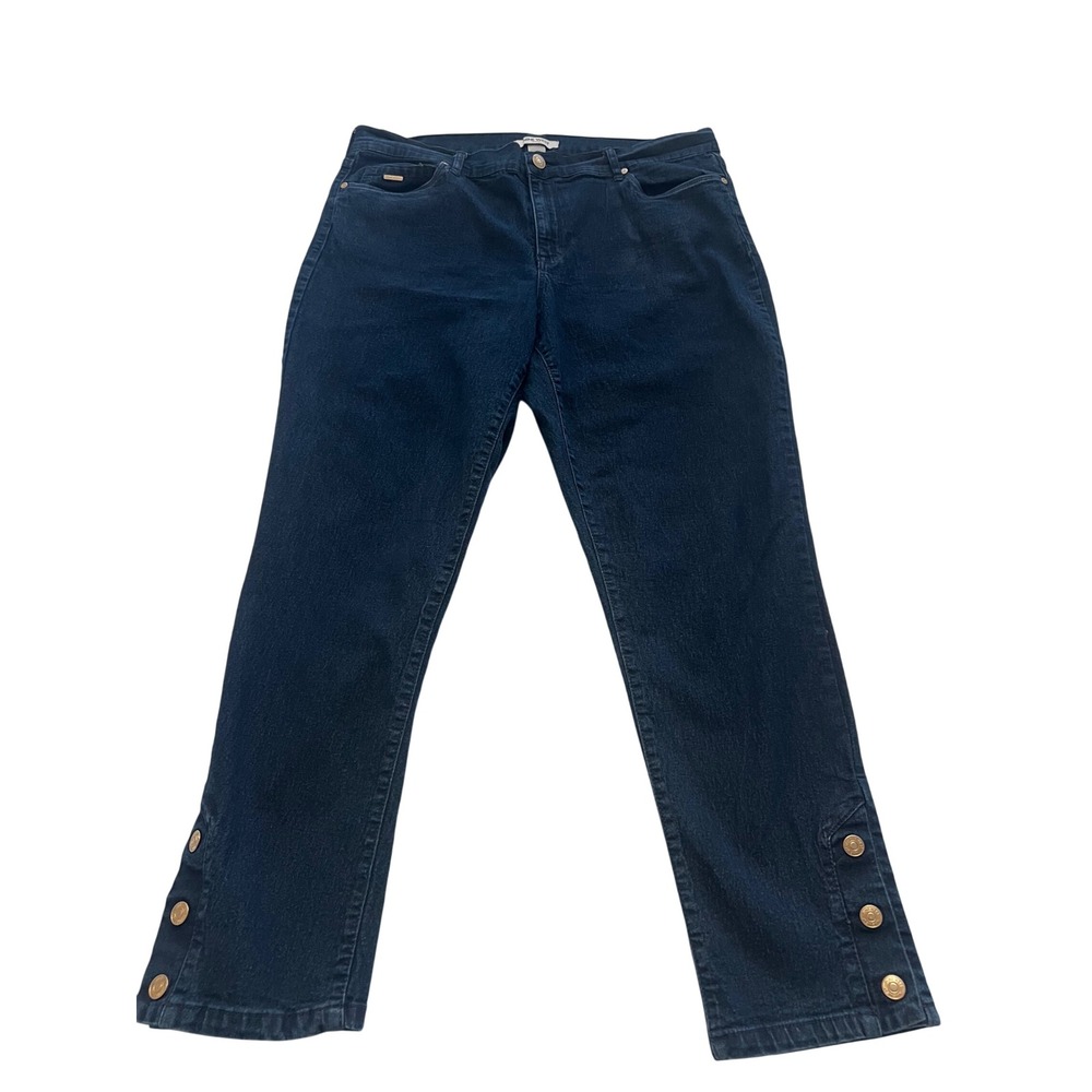 Nine West Jeans Womens Dark Wash Button Hem Straight Leg Denim Pants Blue 16W